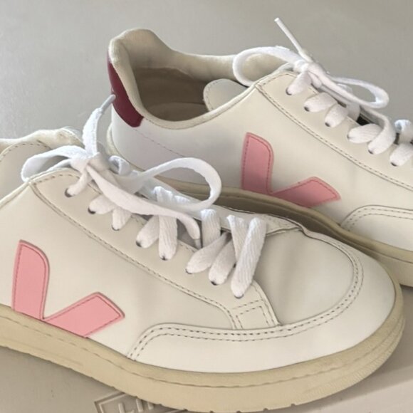Veja V-12 Leather Extra White Burgundy & pink sneakers Sz 37 - Picture 2 of 8